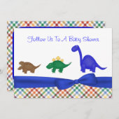 カラフルな恐竜のベビーシャワーの招待状 招待状 (正面/裏面)
