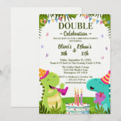 カラフルな恐竜の子供用共同誕生日招待状 招待状 (正面/裏面)