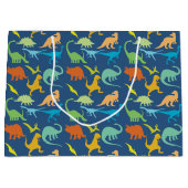 カラフルな恐竜の細字印刷 ラージペーパーバッグ (正面)