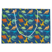 カラフルな恐竜の細字印刷 ラージペーパーバッグ (裏面)