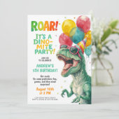 カラフルな恐竜の誕生日パーティーデザイン 招待状 (スタンド正面)