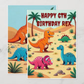 カラフルな恐竜の誕生日パーティー招待状 招待状 (正面/裏面)