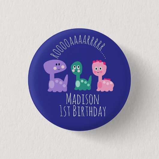 カラフルな恐竜の誕生日パーティー 缶バッジ (正面)