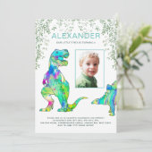 カラフルな恐竜の2歳誕生日パーティーの写真 招待状 (スタンド正面)