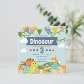 カラフルな恐竜をテーマにした3歳の誕生日 招待状 (スタンド正面)