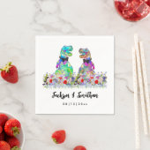 カラフルな恐竜ゲイウェディング T-Rex 二人の花婿 スタンダードカクテルナプキン (インサイチュ)