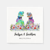 カラフルな恐竜ゲイウェディング T-Rex 二人の花婿 スタンダードカクテルナプキン (正面)