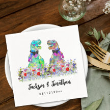 カラフルな恐竜ゲイウェディング T-Rex 二人の花婿