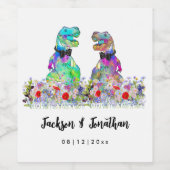 カラフルな恐竜ゲイウェディング T-Rex 二人の花婿 ワインラベル (シングルラベル)