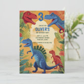 カラフルな恐竜ジャングルアドベンチャー 3歳の誕生日 招待状 (スタンド正面)