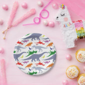 カラフルな恐竜パターン(ライト) ペーパープレート (パーティー)