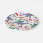 カラフルな恐竜パターン(ライト) ペーパープレート (アングル)