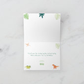 カラフルな恐竜パーティーの恐竜の誕生日お礼メッセージ サンキューカード (内部)