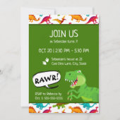 カラフルな恐竜柄のT-Rex誕生日パーティー 招待状 (正面)