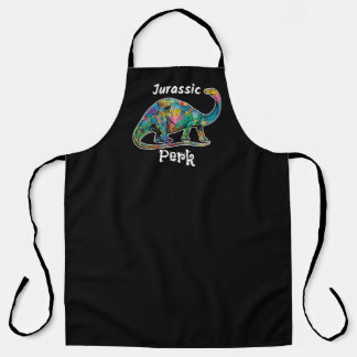 カラフルな恐竜 ブラック Jurassic Perk エプロン