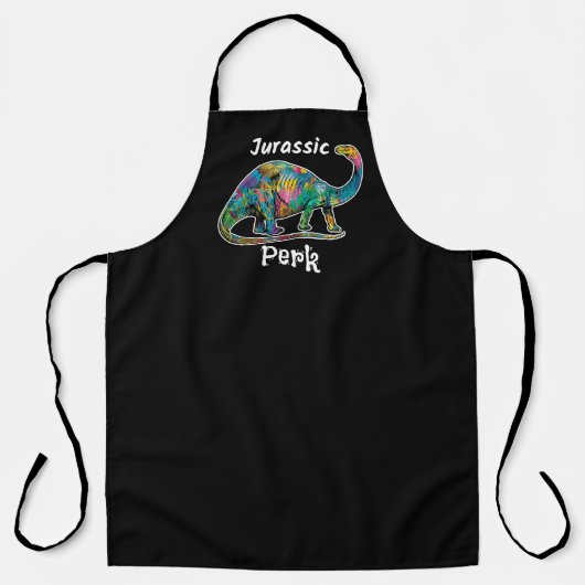 カラフルな恐竜 ブラック Jurassic Perk エプロン (正面)