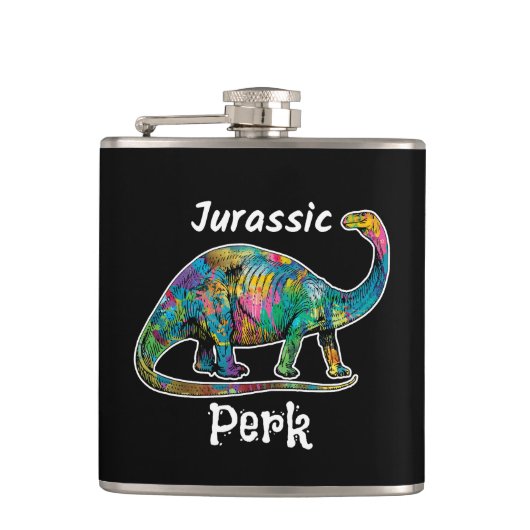 カラフルな恐竜 ブラック Jurassic Perk フラスク (正面)