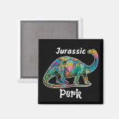 カラフルな恐竜 ブラック Jurassic Perk マグネット (正面/裏面)