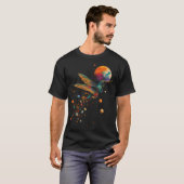 カラフルな惑星とハチドリの幾何学模様アニマル Tシャツ (正面フル)