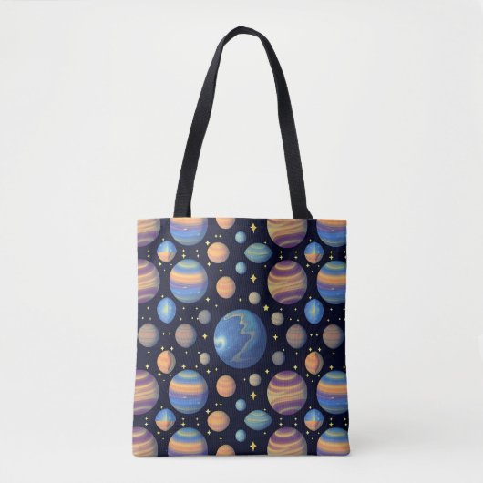カラフルな惑星と宇宙の星々 トートバッグ (正面)