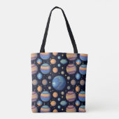 カラフルな惑星と宇宙の星々 トートバッグ (裏面)