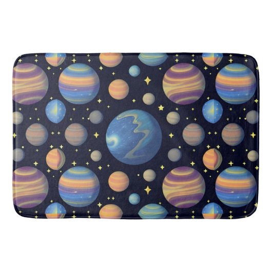カラフルな惑星と宇宙の星々 バスマット (正面)