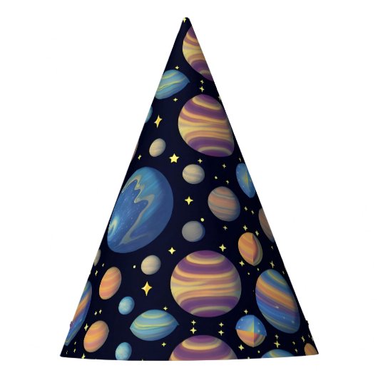 カラフルな惑星と宇宙の星々 パーティーハット (正面)