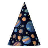カラフルな惑星と宇宙の星々 パーティーハット (左)