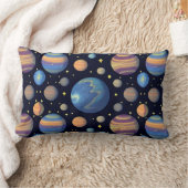 カラフルな惑星と星 キッズベッドルームデコレーション ランバークッション (ブランケット)