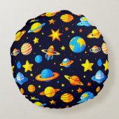 カラフルな惑星の宇宙テーマ ラウンドクッション (裏面)
