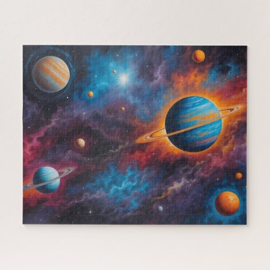 カラフルな惑星の銀河宇宙 ジグソーパズル (横)