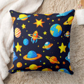 カラフルな惑星付きスペーステーマ クッション (ブランケット)