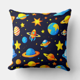 カラフルな惑星付きスペーステーマ クッション
