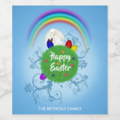 カラフルな惑星 白ウサギ イースターおめでとう ワインラベル (シングルラベル)