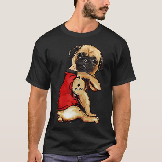 カラフルな愛のパグ ママ Tシャツ (正面)