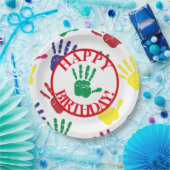 カラフルな手のプリントの第5誕生会 ペーパープレート (パーティー)