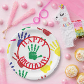 カラフルな手のプリントの第5誕生会 ペーパープレート (パーティー)