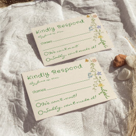 カラフルな手描きのワイルドフラワー パステルウェディング 出欠カード