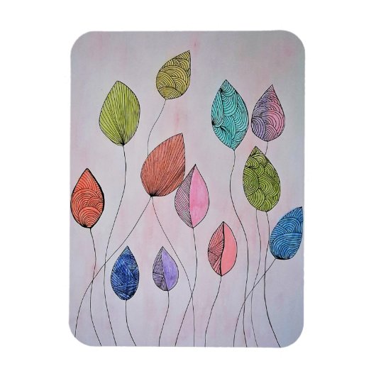 カラフルな手描きの植物の葉のアートマグネット マグネット (縦)