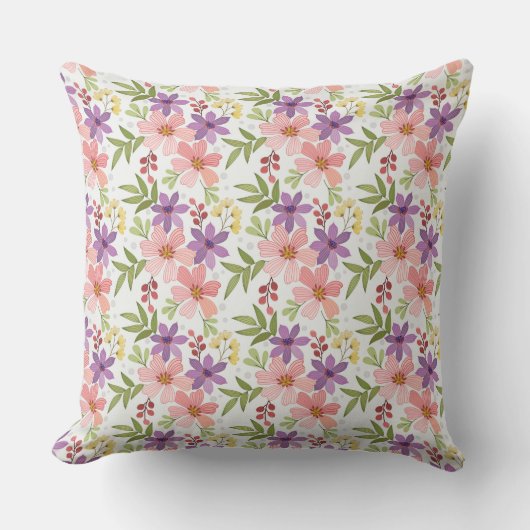 カラフルな手描きの花のシームレスパターン-1 クッション (正面)