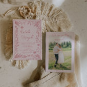 カラフルな手描きの花の庭の写真の結婚式 招待状