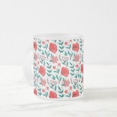 カラフルな手描きの花柄 フロストグラスマグカップ (正面左)
