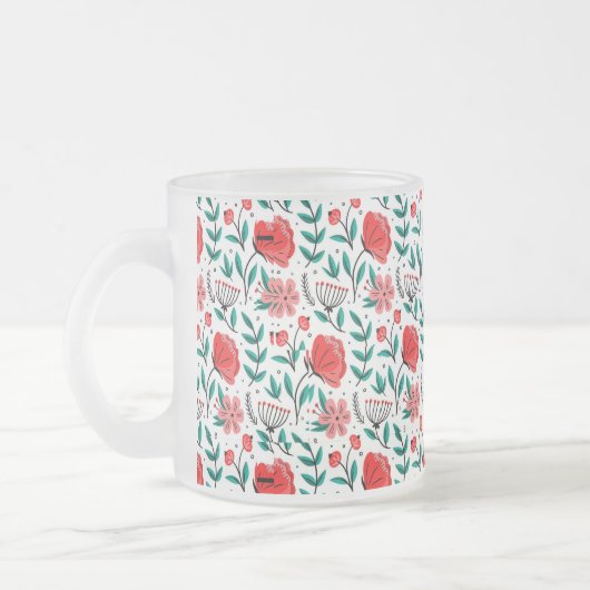 カラフルな手描きの花柄 フロストグラスマグカップ (左)