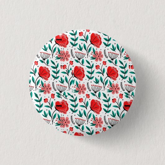 カラフルな手描きの花柄 缶バッジ (正面)