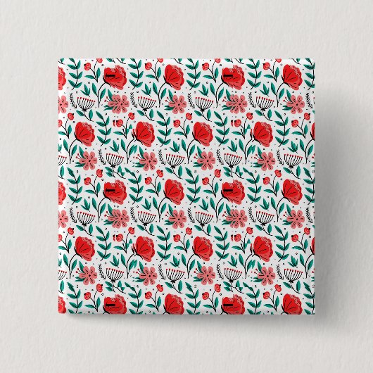 カラフルな手描きの花柄 缶バッジ (正面)
