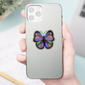カラフルな手描きの蝶 ブラック シール (スマートフォン)