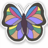 カラフルな手描きの蝶 ブラック シール (正面)
