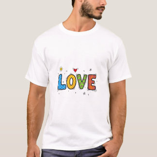カラフルな手描きの"LOVE"ドゥードルTシャツ Tシャツ