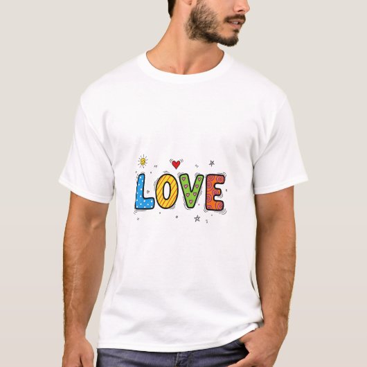 カラフルな手描きの"LOVE"ドゥードルTシャツ Tシャツ (正面)