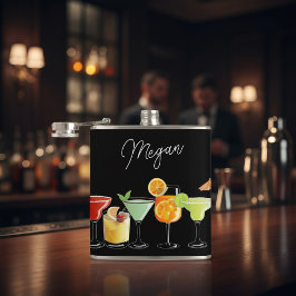 カラフルな手描きカクテルがオリジナル名と一緒 フラスク